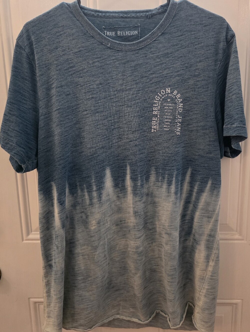 True Religion Blue and White Dip-Dye Crew Neck Tee